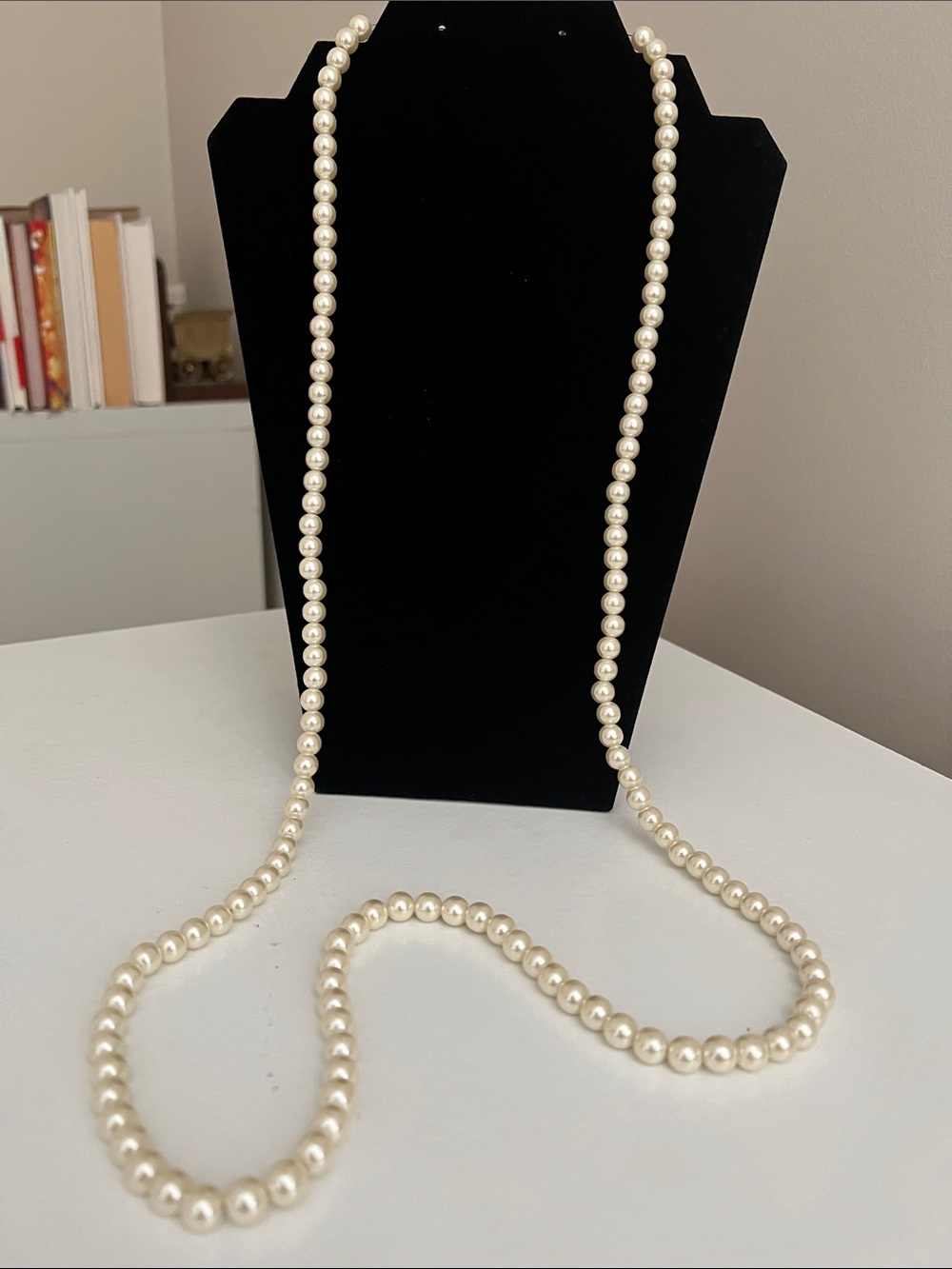 Long Faux Pearl Strand Necklace in Cream - Vintage